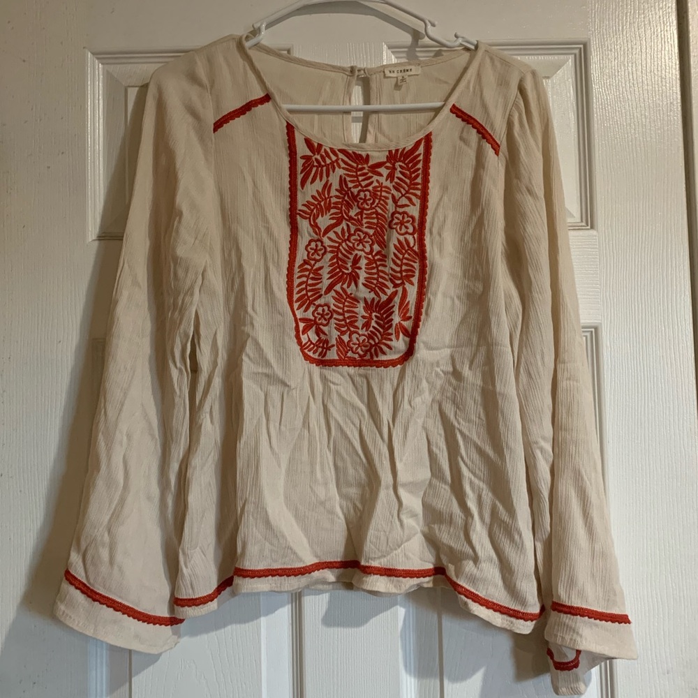 En Créme Red Embroidery Top